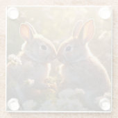 春の草原デザインの愛らしいウサギ ガラスコースター (裏面)