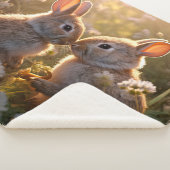 春の草原デザインの愛らしいウサギ シェルパブランケット (3/4)