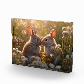 春の草原デザインの愛らしいウサギ フォトブロック (右)