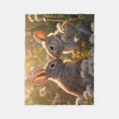 春の草原デザインの愛らしいウサギ フリースブランケット (正面)