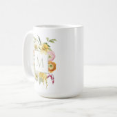 春の華やかな花の水彩モノグラム コーヒーマグカップ (正面左)
