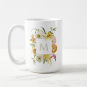 春の華やかな花の水彩モノグラム コーヒーマグカップ (左)