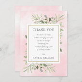 春の葉のグリーン ピンクのベイビーシャワーの詩 サンキューカード (正面/裏面)