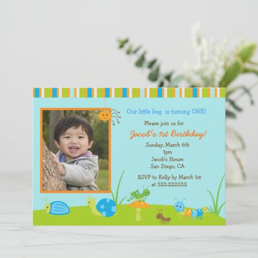 春の虫の写真の誕生日の招待状 招待状 (スタンド正面)
