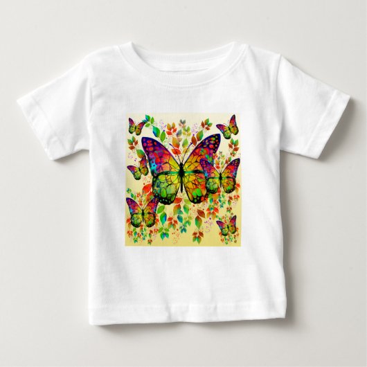 春の蝶々カラフルな自然 ベビーTシャツ (正面)