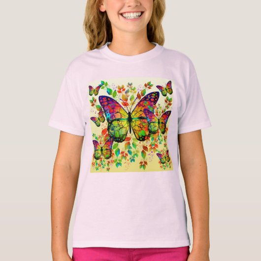春の蝶々カラフルな自然 Tシャツ (正面)