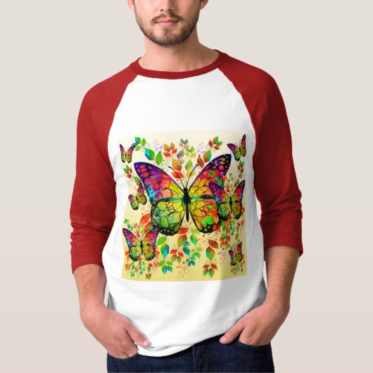春の蝶々カラフルな自然 Tシャツ (正面)
