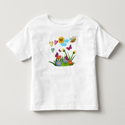 春の蝶と野花の草原 トドラーTシャツ (正面)