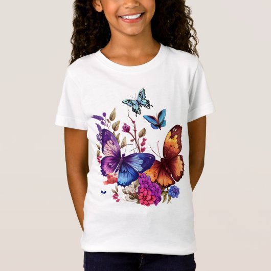 春の蝶と野花の草原 Tシャツ (正面)