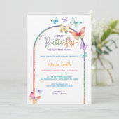 春の蝶のベビーシャワー招待状 – カラフル 招待状 (スタンド正面)