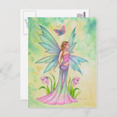 春の蝶の妖精ファンタジーアート ポストカード (正面/裏面)