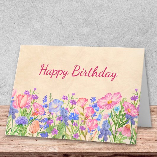 春の誕生日おめでとう メドウフラワーデザイン カード