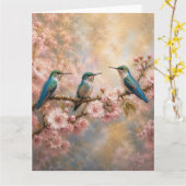 春の調和、桜とハチドリ カード (黄色い花)