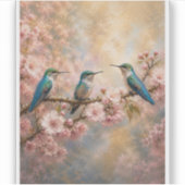 春の調和、桜とハチドリ シール (正面)
