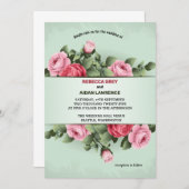春の豊かさ カラフルな花 ピンクの緑のウェディング 招待状 (正面/裏面)