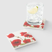 春の赤いケシによっては花の白く粋なかわいいが開花します ストーンコースター (横)