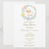 春の赤ちゃん歓迎会 羊のイラストの花輪 招待状 (正面/裏面)