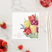 春の赤と黄色のチューリップ ブライダルシャワー スタンダードカクテルナプキン (インサイチュ)