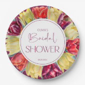 春の赤と黄色のチューリップ ブライダルシャワー ペーパープレート (正面)