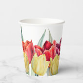春の赤と黄色のチューリップ ブライダルシャワー 紙コップ (裏面)