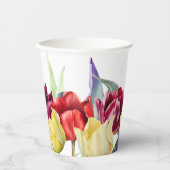 春の赤と黄色のチューリップ ブライダルシャワー 紙コップ (正面)