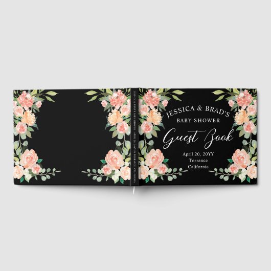 春の赤面のモモの水彩画の花のベビーシャワー ゲストブック (全面)