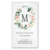 春の赤面の花のリースのモノグラム マグネット名刺 (正面縦)