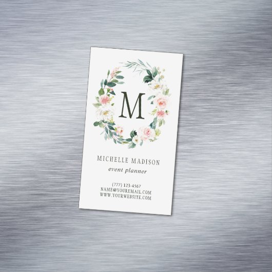 春の赤面の花のリースのモノグラム マグネット名刺 (インサイチュ)