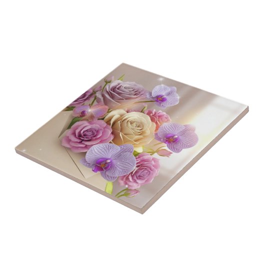 春の輝き3Dグリーティングカードと露キス タイル (側面)