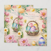 春の輝き：イースターエッグ & 花のグリーティング シーズンカード (正面/裏面)