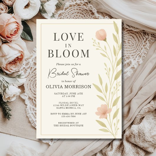 春の野の花が咲き誇るLove in Bloom 招待状