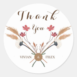 春の野の花クロスありがとうと名前 ラウンドシール