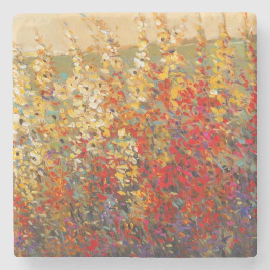 春の野生の花の明るい庭の壁画 ストーンコースター (正面)