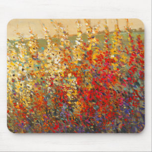 春の野生の花の明るい庭の壁画 マウスパッド
