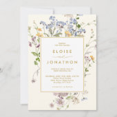 春の野生の花の草原ガーデン写真ゴールドウェディング 招待状 (正面)