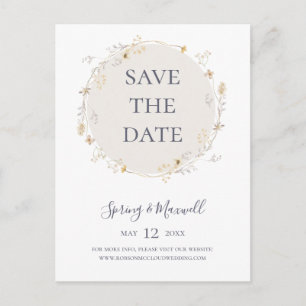 春の野生の花   白の Save The Date ポストカード