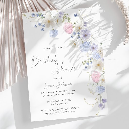 春の野生の花 紫 ピンクの結婚式前パーティー 招待状