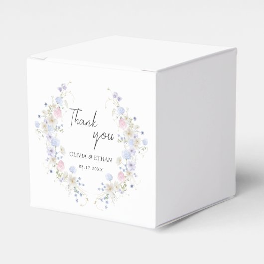 春の野花パープルピンクの結婚式のお礼 フェイバーボックス (正面サイド)