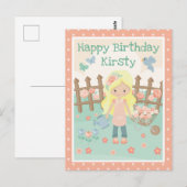 春の金髪の少女 ピンクの花園での誕生日 ポストカード (正面/裏面)