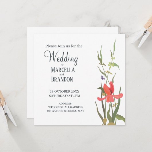 春の開花チューリップの花の結婚式 招待状 (正面/裏面インサイチュ)