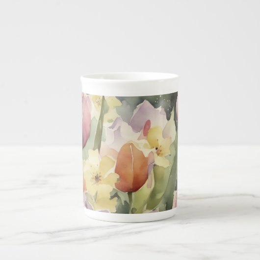 春の開花チューリップ ボーンチャイナマグカップ (正面)