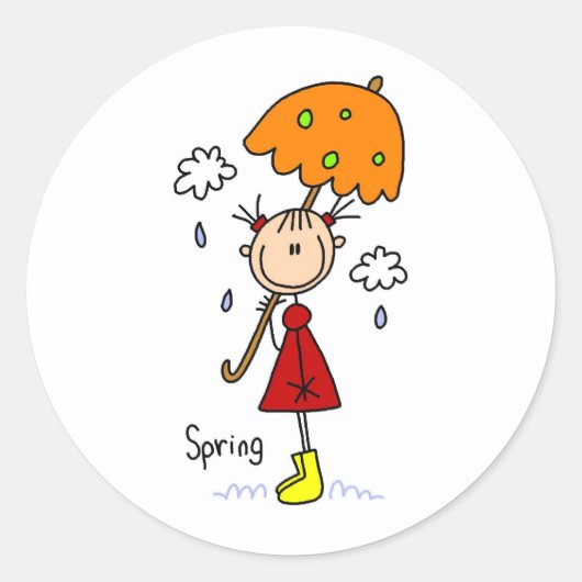春の雨ステッカー ラウンドシール (正面)