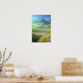 春の雪の山の谷 ポスター (キッチン)