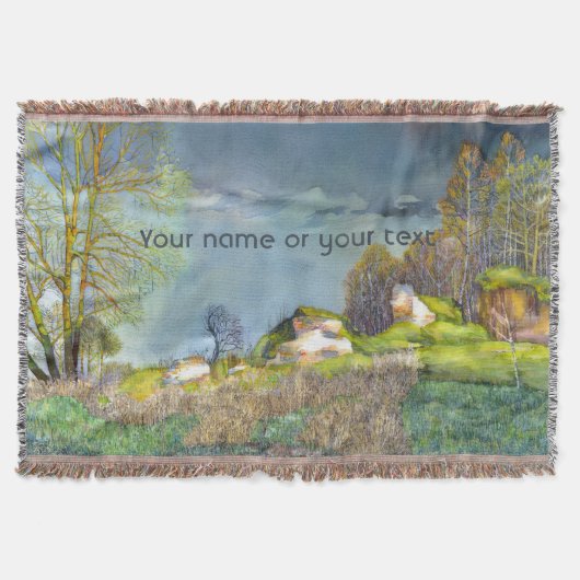 春の雷雨の絵 水彩 スローブランケット (正面)