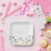 春の青と黄色のワイルドフラワーの花嫁シャワー ペーパープレート (パーティー)