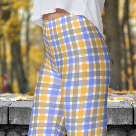 春の青チェックパターン レギンス