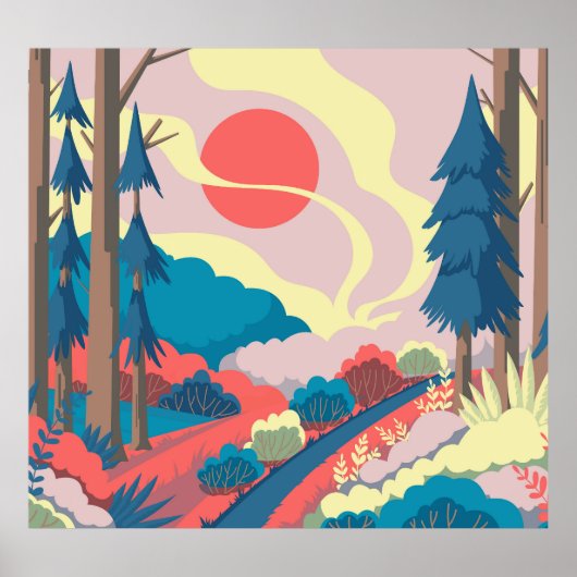 春の風景：カラフルヴィンテージの風景 ポスター (正面)