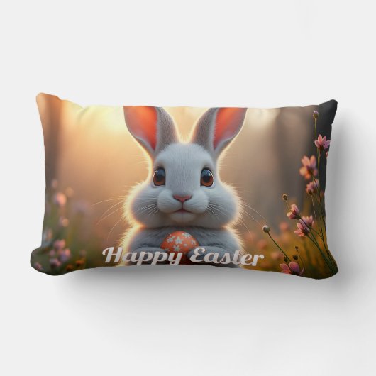 春の魔法の中の幸せなイースターバニー ランバークッション (正面)