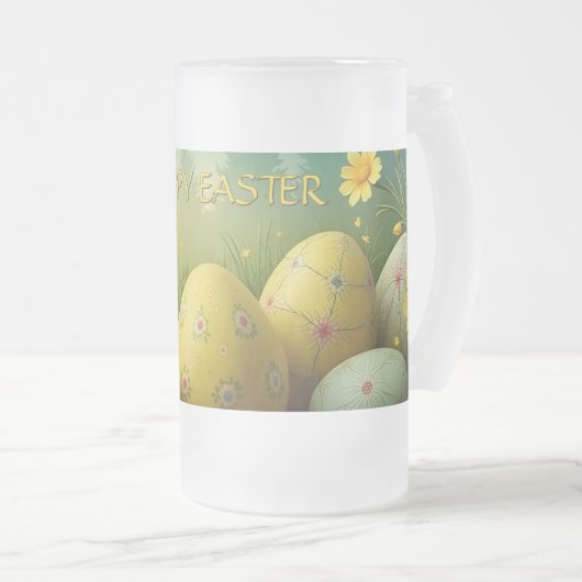 春の魔法イースターエッグの海の花 フロストグラスビールジョッキ (正面右)