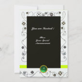 春の魔法、明るい黄色 緑 黒 招待状 (裏面)